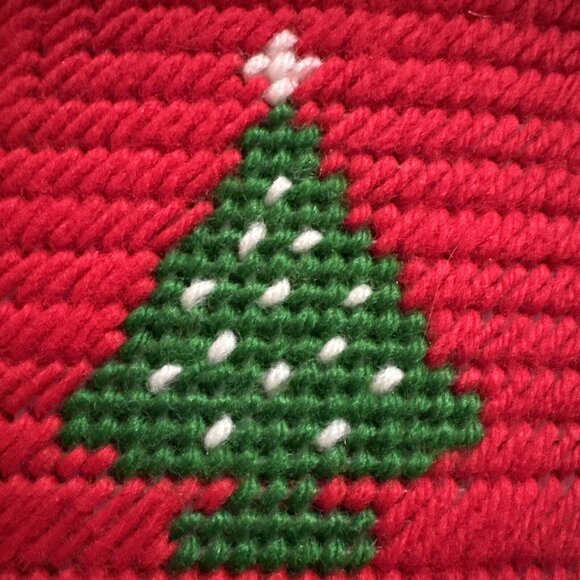 VTG Handmade Needlepoint Two Christmas Placemats 16”‎ X 12 “ Christmas Trees - Picture 3 of 4